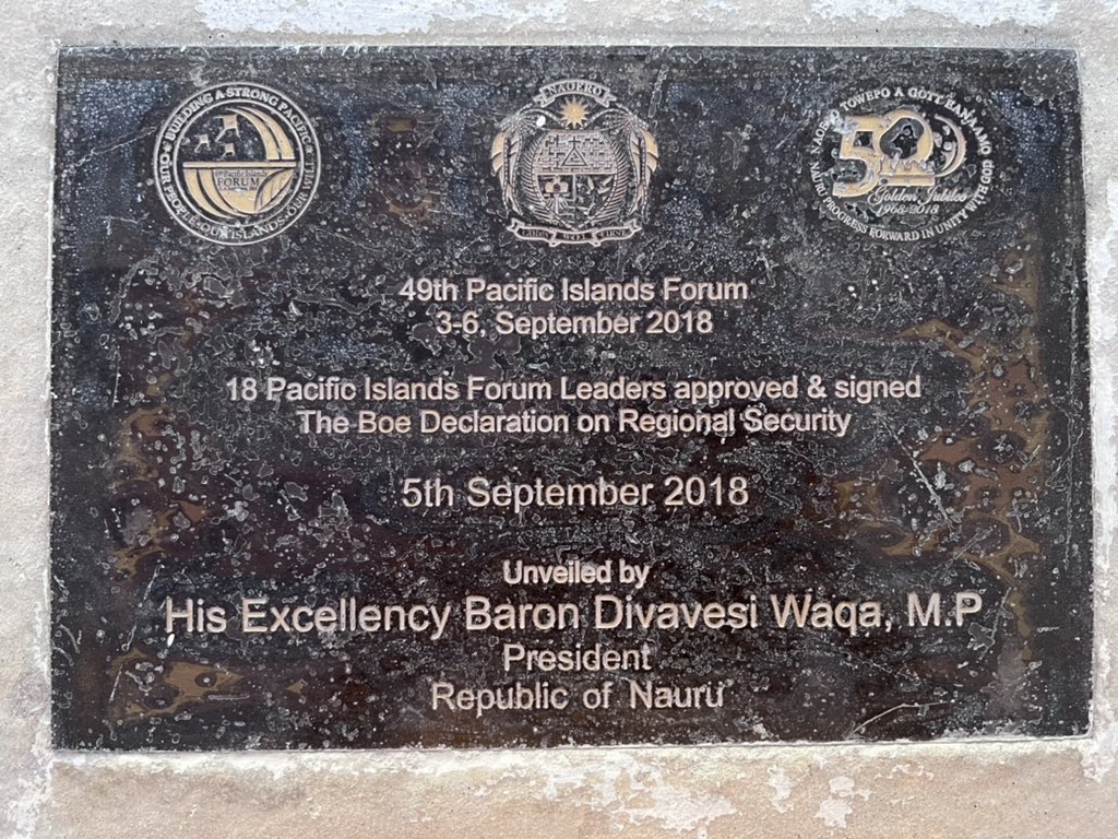 RevaiMakanje's tweet photo. That moment when you visit a place of historical importance. Privilege to be in Boe Nauru where Pacific Island Forum Leaders adopted the Boe Declaration on Regional Security- expanding concept of security to include environmental and climate security, a key issue for the Pacific https://t.co/6SHmwFMFEv
