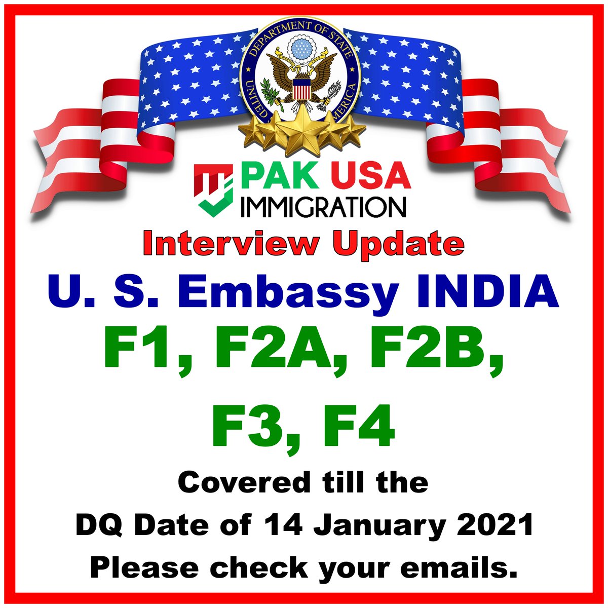 PakUSAImmigrant's tweet photo. UPDATE:
US Embassy INDIA - Interview Letters Update
#usimmigration #PakUSAImmigration #F2A #FX1 #F2B #F2avisa #F3Visa #F4Visa #IR1 #CR1 #IR5 #USCIS #NVC #F3Visa #f4visa #pakimmigration #uscis #NVC #immigrationconsultants #US #usa #PakUSAt75 #destinationpakistan https://t.co/kLXDuoALB3
