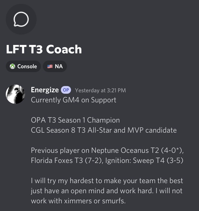 I guess I’ll post this here too. I prefer T3 but I’m also willing to coach T2 and T4.