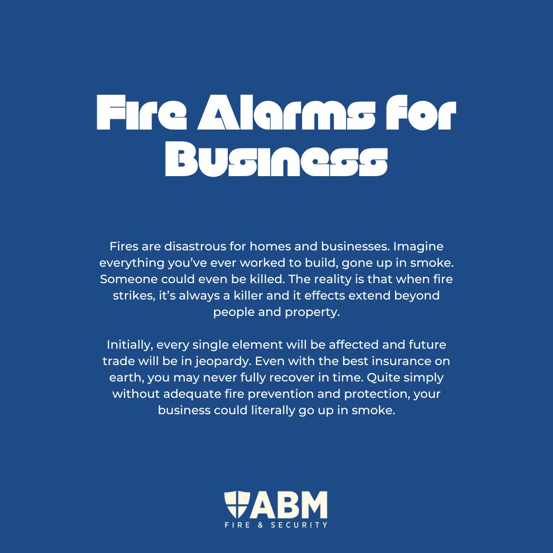 Protect Your Business 💨 

Since December 1999 it has been a criminal offence for any #business not to have a fire risk assessment for their premises to protect their employees from any #fire risk. 

Find out more about Fire #Alarm safety at abmsecurity.co.uk 👍
