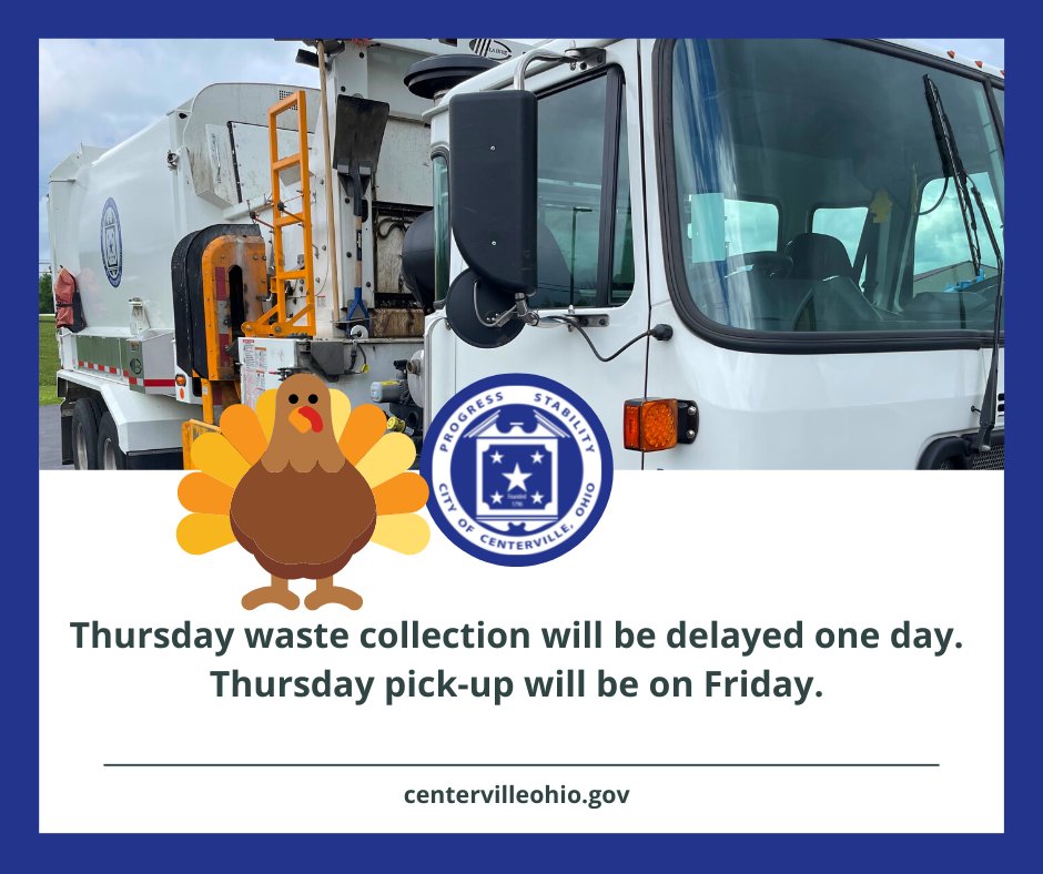 of_centerville's tweet photo. Remember: Thursday waste and recycling will be picked up on Friday this week! https://t.co/RKnJJWwebN