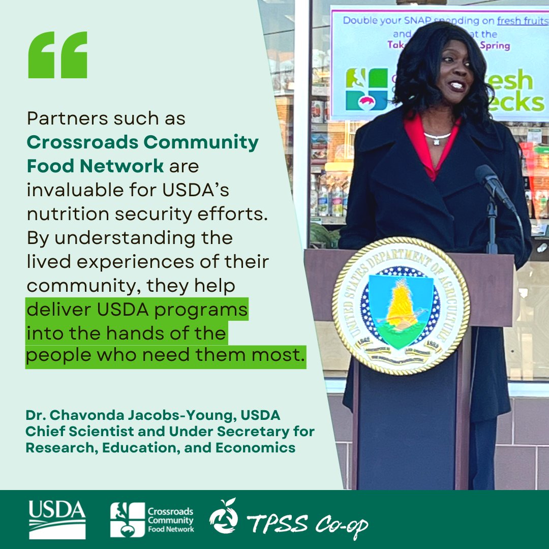 The <a href="/usdagov/">Dept. of Agriculture</a> awarded us a $400K Gus Schumacher Nutrition Incentive Program grant to expand our Fresh Checks program to the <a href="/tpsscoop/">TPSScoop</a>. It's a game-changer! Now SNAP shoppers have greater access to healthy, affordable food throughout the year and the power to choose what they want.