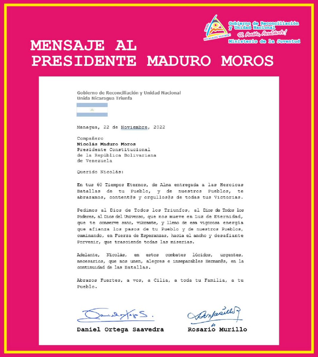 Saludamos a Maduro en su cumpleaños 🎂 desde #Nicaragua,  vivan nuestros pueblos hermanos