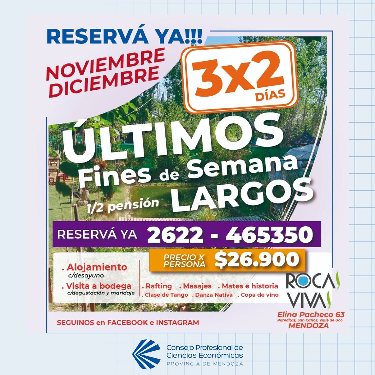 🙌 ¡Beneficios exclusivos para vos! 

👉Convenio de la mano de <a href="/VivasRocas/">Rocas Vivas</a> para matriculados activos y personal del CPCE. 

🙌 Para obtener más información visitá nuestro sitio web (link en la bio) o escribinos al correo: comp.rocasvivas@gmail.com