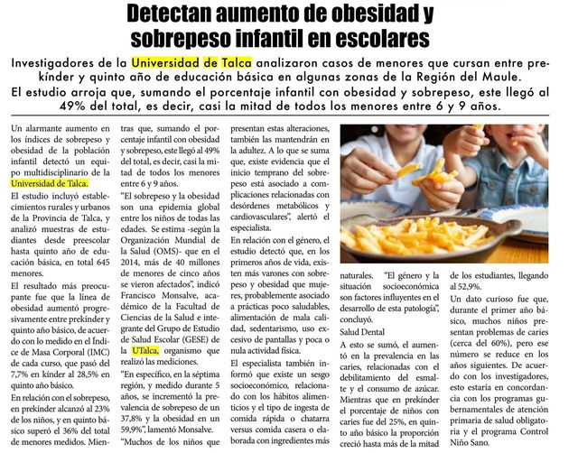 CsSaludUTalca's tweet photo. 🔴 #Prensa 📌 En Diario #ElLector de #Linares - Detectan aumento de #obesidad y sobrepeso infantil en #escolares. Se refiere Francisco Monsalve, académico de la Facultad de Ciencias de la Salud #UTalca 👇
#CsSaludUTalca https://t.co/jweGKdtYBH