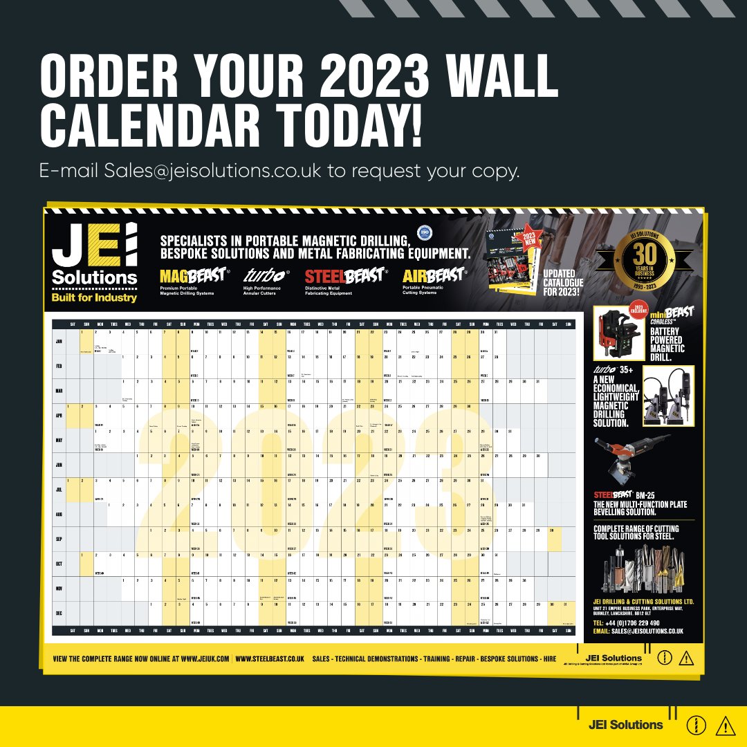 JEISOLUTIONS's tweet photo. Our brand new wall calendar for 2023 is here! 📅

Request yours today by e-mailing Sales@JEISolutions.co.uk and we will get one out to you as quickly as possible! https://t.co/gkHWnz56St