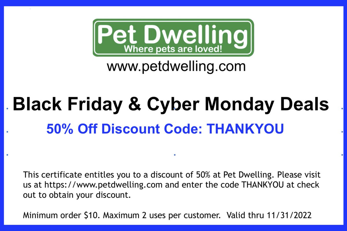 PetDwelling's tweet photo. Black Friday & Cyber Monday Deals starting now at https://t.co/joqrqJBtyo.
50% off for any order more than $10! Deals valid thru 11/30/2022. #50%off #pettag #dogIDtag #petIDtag #qrcodetag #QRpettag #catIDtag #servicedog #ESA https://t.co/uXrgVXNghx
