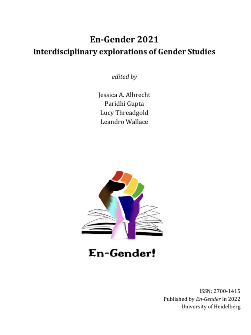 Our first edited volume „Interdisciplinary Explorations of Gender Studies“ is here! Thank you to all the fantastic authors and the help of our editors <a href="/colouredvisions/">Paridhi Gupta</a> @ide4fix <a href="/flumminism/">Jessica Albrecht Dr</a> and Lucy 🏳️‍🌈
You can find it here: 
engenderacademia.com/edited-volume-…
#genderstudies #AcademicTwitter