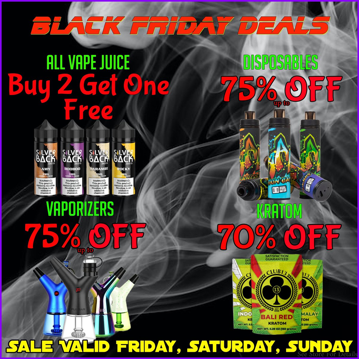 We’ve got Black Friday Deals going ALL WEEKEND LONG!!! Check out these deals at your favorite location or at headhunterssmokeshop.com!! #BlackFriday #thanskgiving #HolidayShopping #DealsOfTheDay #blackfridaydeals #headhunters #smokeshop #smoke
