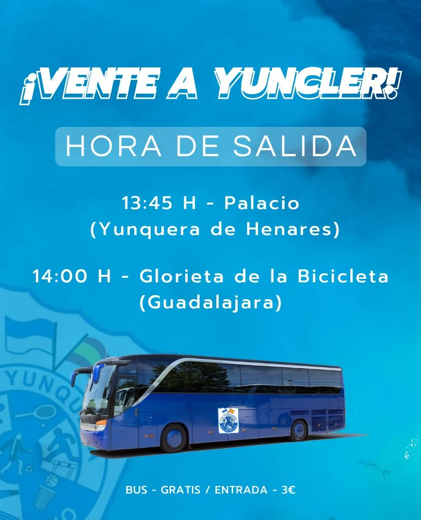 🔹¡𝗣𝗥𝗢𝗫𝗜𝗠𝗢 𝗣𝗔𝗥𝗧𝗜𝗗𝗢!

🏆 #1ªAutonómicaCLM / Grupo 4 / Jornada 11
🆚 #CDSagreño

📆 Domingo 27-11-2022
⌚ 16:30 H

🏟️ Estadio Manuel Ferrer - Yuncler
🎟️ 3€
🚍 GRATIS

¡Vente con nosotros! 😜

#123yunquera 💙 #HagamosCrecerLaIlusión
#SagreñoYunquera
