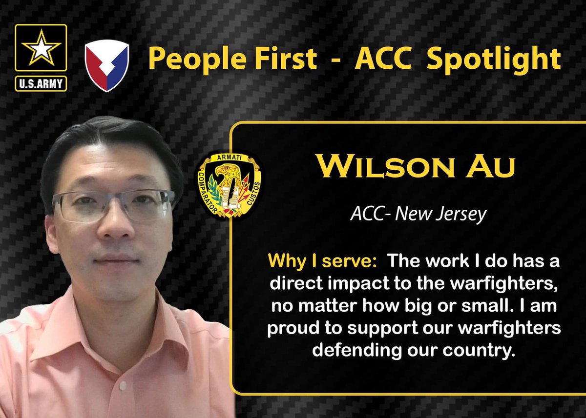 Today's #ACCSpotlight is Wilson Au from ACC-New Jersey, a contracting officer and agreements officer with the Joint Armaments Division. Wilson has been an ACC-NJ employee for 17 years. #PeopleFirst #WeAreACC