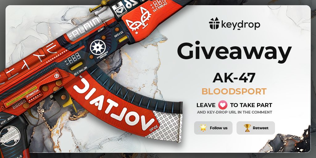 keydropcom's tweet image. Giveaway on AK-47 | Bloodsport 🎁

👊 Just leave ❤️ under the post! 
🌟 Follow us!
🏆 Retweet!
 
⏰ Wait 24 hours!

#freeskins #csgoskinsgiveaway #csgoskinsfree #giveaway #airdrop #csgocases #csgocase #csgoesport #skins #csgoskins #keydrop #keydropcom #csgo