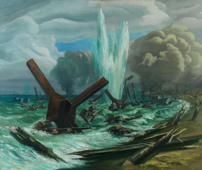 CanWarMuseum's tweet image. D-Day, The Assault 
Painted by Orville Fisher in 1945 
Beaverbrook Collection of War Art 
CWM 19710261-6231

#HistoryWeek2022 #WarArt #MilitaryHistory #DDay #LestWeForget #SecondWorldWar