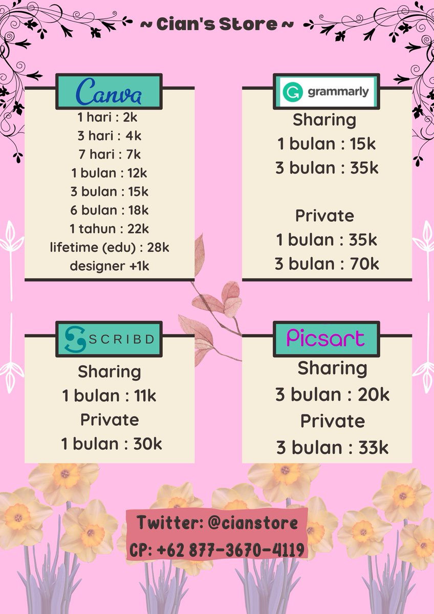 CianStore's tweet photo. hi all🌷
@cianstore hadir🌷
yuk buat kalian yang mau order atau lagi cari aplikasi premium murah harga kantong pelajar bisa order di @cianstore
trusted,fastrespon,fastproses🌷
💳 all e-wallet &amp; bca &amp; qris
Yuk order aplikasi premium di @ciastore 🌷
#zonauang #zonajajan #zonaba https://t.co/YcGTmeRqO3