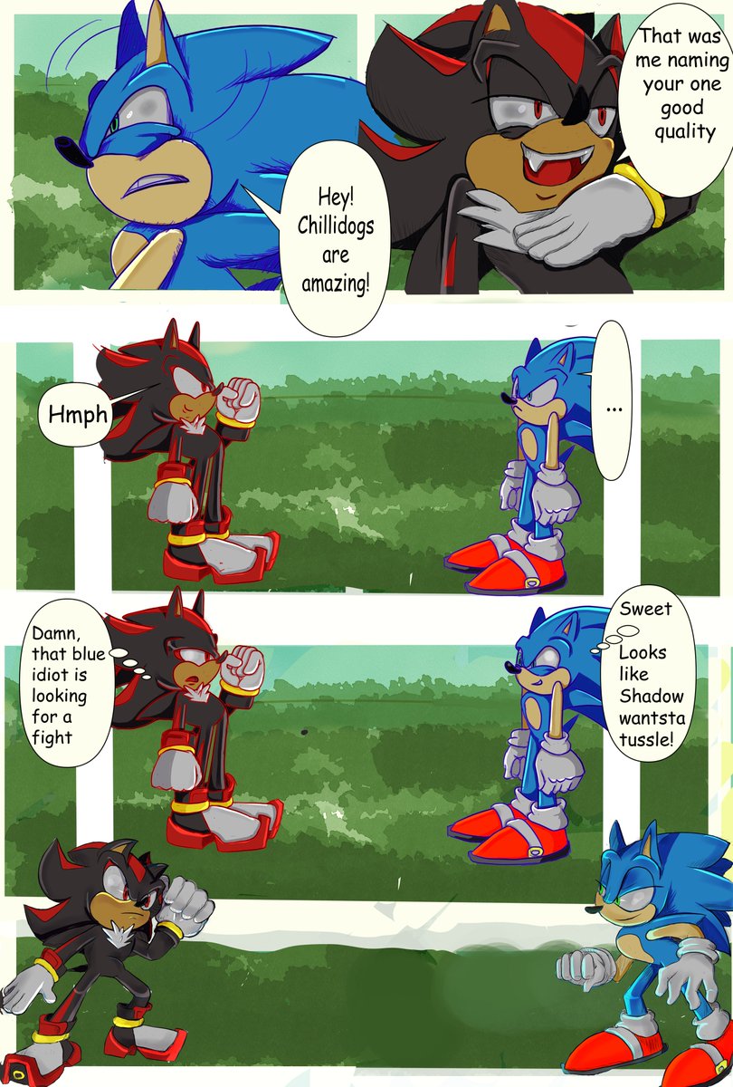 E123not's tweet photo. The rest of the comic of #SonicTheHedgehog and #ShadowTheHedgehog 's relationship
they like each other
they annoy each other
they fight each other
they are having a good time https://t.co/XByQu7R3da