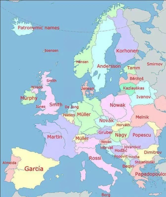 Most popular last names throughout Europe