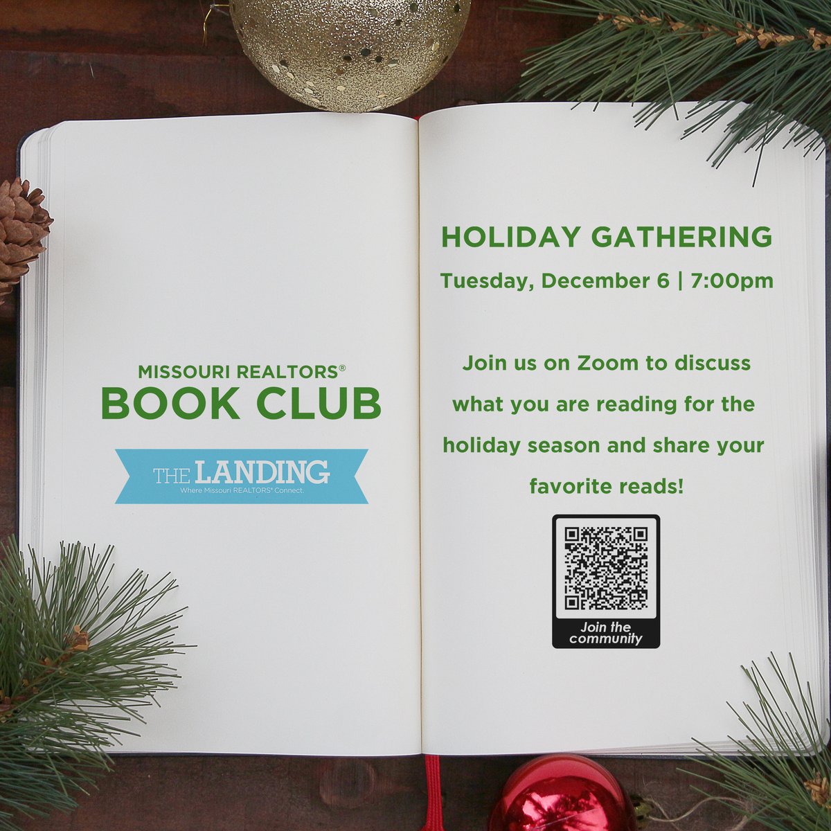 MOREALTORS's tweet photo. Join the Missouri REALTORS® Book Club for a fun holiday gathering as #MOREALTORS share their favorite books! Learn more: https://t.co/Bd8CdeDr3L (You must be logged in to view) https://t.co/Q6JbS7m6Yc