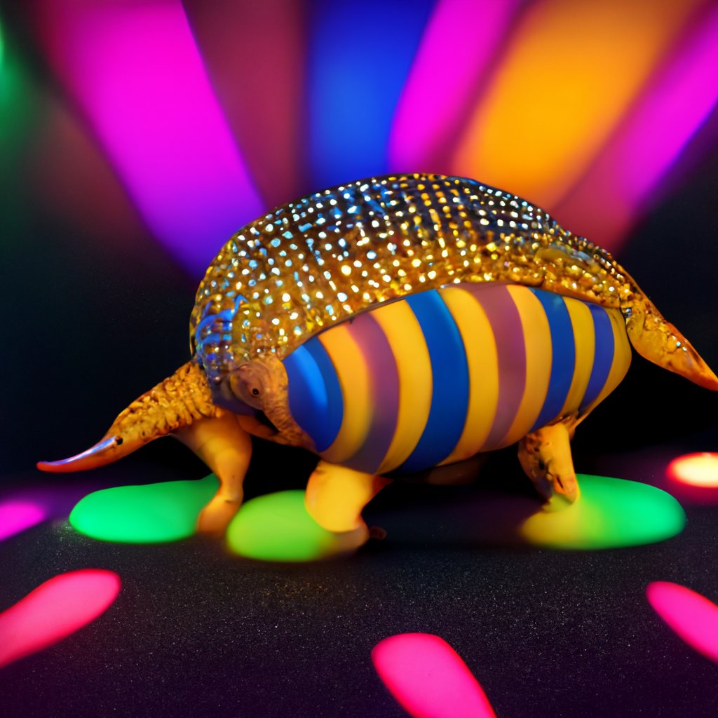 AutoLifehacker's tweet image. Which part is the head again?

Prompt: &quot;Bedazzled psychedelic armadillo dancing the night away&quot; #Armadillo #Bedazzled #JustDance #MidJourney #AI #AIArt #GenerativeArt