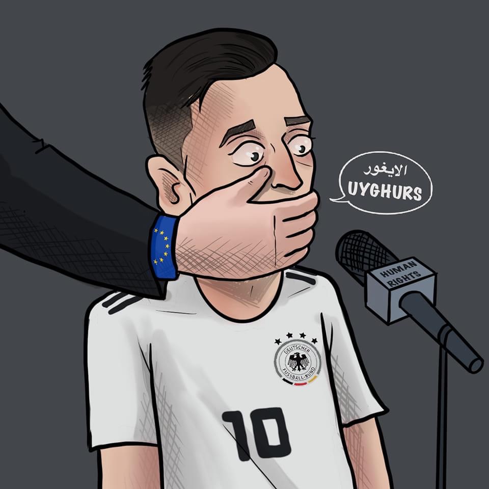 AlshoubTv's tweet photo. #كاريكاتير: هكذا كانت حريتهم المزعومة عندما تضامن لاعب المنتخب الألماني السابق #مسعود_أوزيل مع الإيغور وفلسطين! https://t.co/yLpmNmREG8