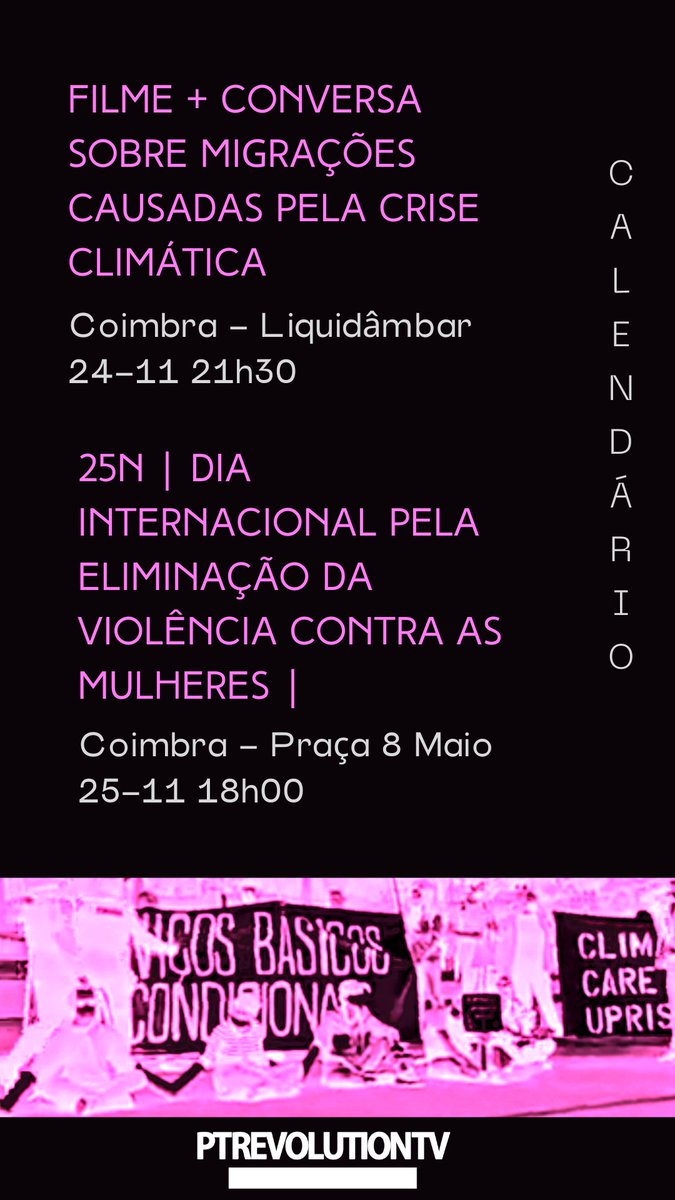 #AltPt #PTrevolutionTV

Esta semana já temos ninjas garantidos nos seguintes eventos em Coimbra.

eventos.coletivos.org/event/filme-co…

eventos.coletivos.org/event/25n-or-d…

pela soberania da Informação