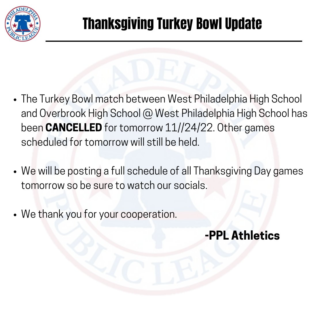 Please see below for information regarding tomorrow's Thanksgiving Day games.