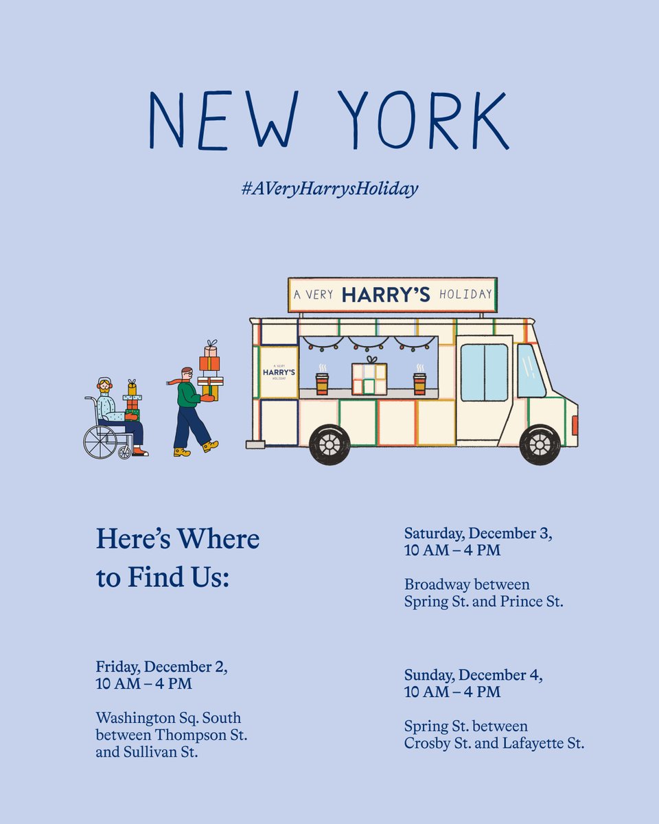 New York! 🍎 Come visit #AVeryHarrysHoliday Truck and enjoy some free coffee, hot chocolate, and cookies. While you’re here you can also shop some of our exclusive Holiday gifts. Check out the post for details and see you next weekend!e
