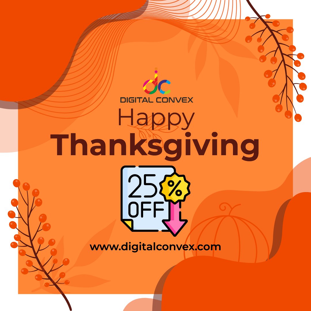 digital_convex's tweet image. Celebrate this thanksgiving with Digital Convex. Thanksgiving Week Offer: Avail any digital, web, mobile and content solutions with us @ 25% off till 30 November 2022. Contact us today.
Request a quote now: digitalconvex.com/get-quote
#digitalconvex #thanksgiving #Thanksgiving2022