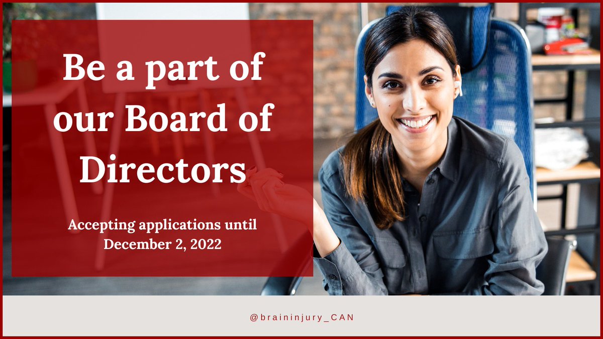 braininjury_CAN's tweet photo. We are looking for #volunteers to join Brain Injury Canada’s board of directors. Retweet to help us spread the word, and apply by Dec 2nd: https://t.co/FxyFfUwG2B
#publichealthcanada #canadanurses #physiciansofcanada #volunteercanada #alliedhealth #healthcarecanada https://t.co/CbS9bdUaXJ