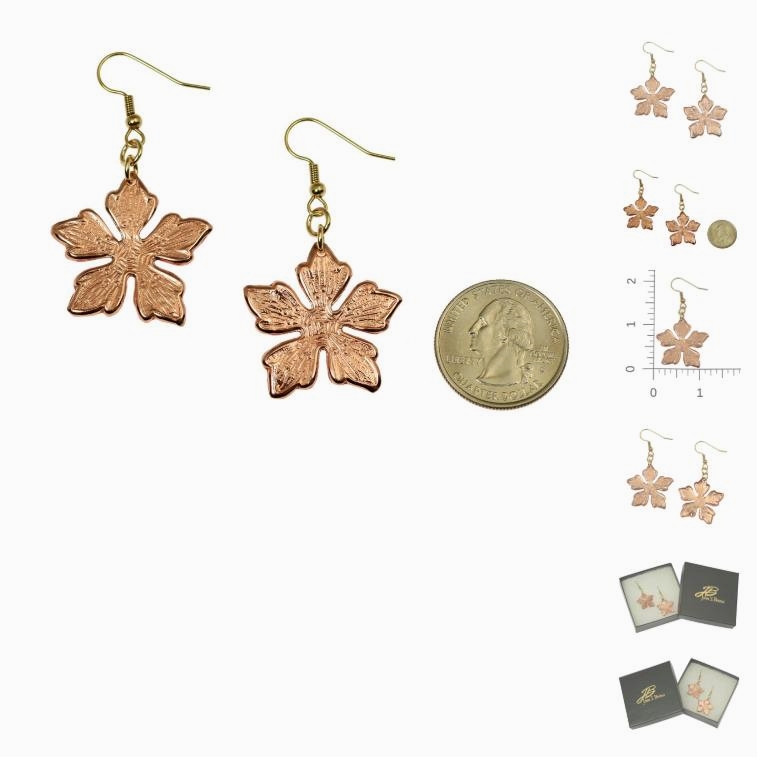 Trendy Copper Buttercup Flower Dangle Earrings Highlighted on John S Brana Handmade Jewelry #JohnSBrana johnsbrana.com/products/coppe… #7thAnniversary #MadeInSF #FlowerEarrings