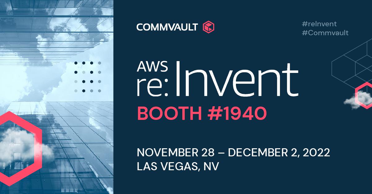 JFabbio's tweet photo. #Commvault is so excited to be back at AWS #reInvent this year! Join us at booth #1940 for demos, giveaways and more! https://t.co/vYmCz68gAp https://t.co/0OqT2Occ5w