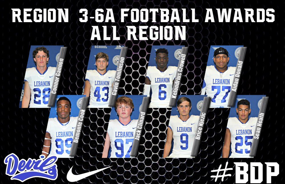 Lebanon Football (@bdpfootball) on Twitter photo Congrats to these All Region 3-6A performers. <a href="/cannongannon22/">Connor Gannon</a> <a href="/GavinTomlinso11/">Gavin Tomlinson</a> <a href="/615_lilkey/">Key Crowell ✞</a> <a href="/AidanDonald5/">Aidan Donald</a> <a href="/DemonteCook99/">Demonte Cook</a> <a href="/jackclinarddd/">Jack Clinard</a> <a href="/Seanheath25/">Sean-Heath</a> Brice Nejezic. Congrats to these All Region 3-6A performers. <a href="/cannongannon22/">Connor Gannon</a> <a href="/GavinTomlinso11/">Gavin Tomlinson</a> <a href="/615_lilkey/">Key Crowell ✞</a> <a href="/AidanDonald5/">Aidan Donald</a> <a href="/DemonteCook99/">Demonte Cook</a> <a href="/jackclinarddd/">Jack Clinard</a> <a href="/Seanheath25/">Sean-Heath</a> Brice Nejezic.