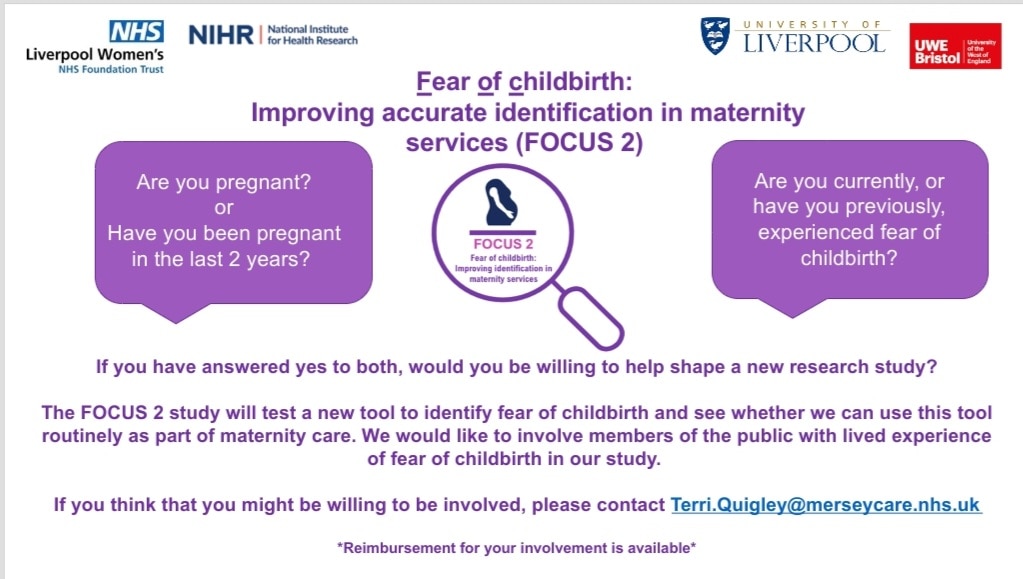 We need some experts by experience from Cheshire &amp; Merseyside area to shape this research study. Please do get in touch to learn more. 1st meeting is in December. Spaces are limited  #LivedExperience #FearOfChildbirth #Tokophobia