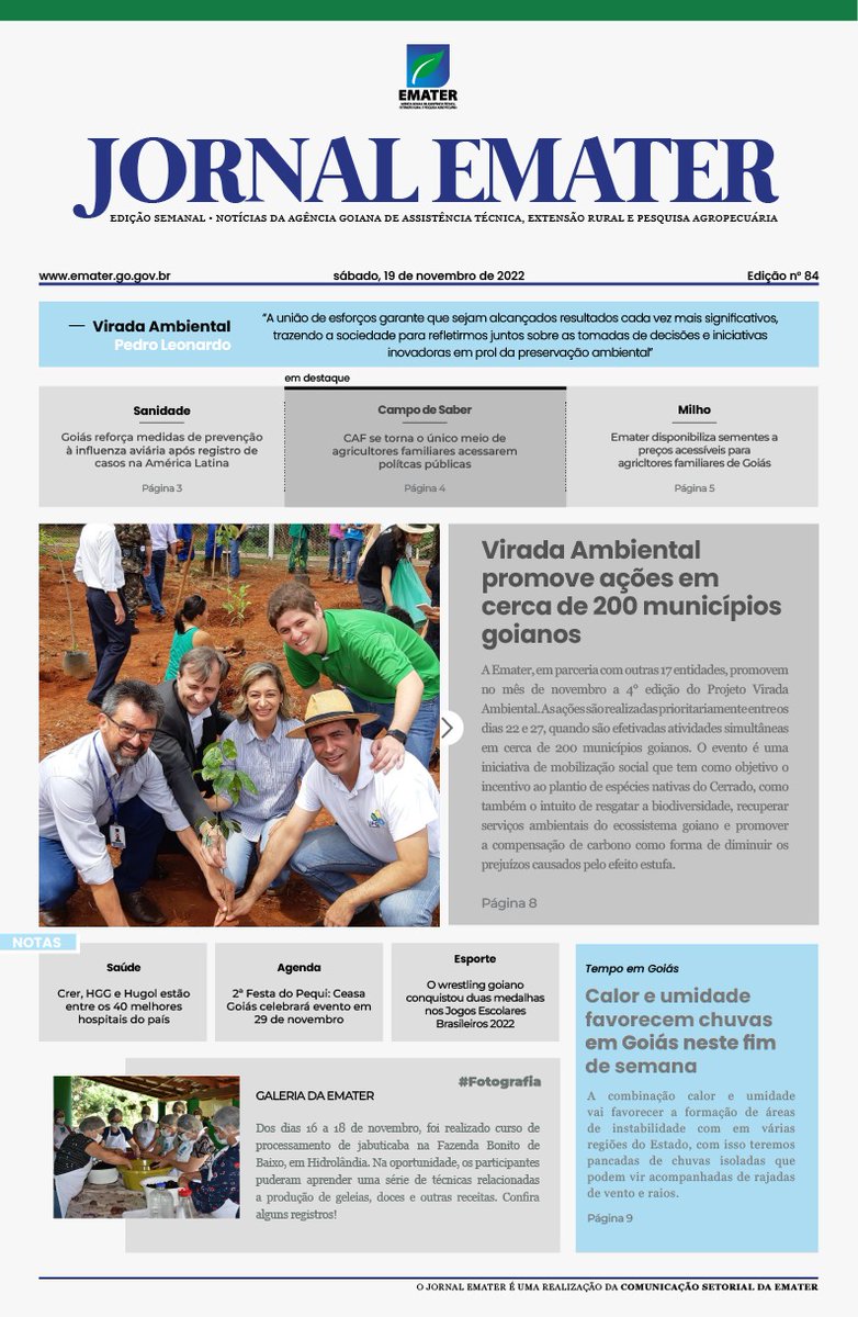 ematergoias's tweet photo. Você piscou e aqui está a edição #84 do Jornal Emater. Leia as principais notícias do agro em Goiás nesta última semana.

Confira: https://t.co/gCNMjC2MBW https://t.co/iEHRQDAC1K