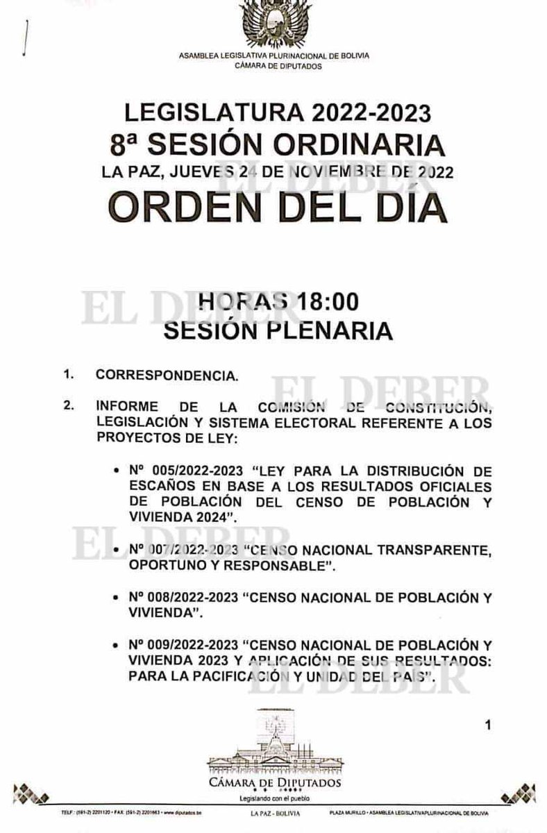 grupoeldeber's tweet photo. #Último El presidente de de Diputados, Jerges Mercado, convocó a sesión para este jueves a las 18:00. La convocatoria incluye informes de la Comisión de Constitución sobre los proyectos de ley del censo. https://t.co/kjudJdUTtD