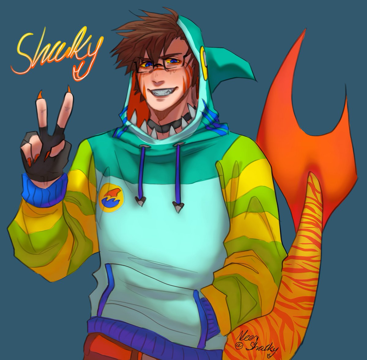 Neon_Sharky's tweet photo. Redraw time! I redesigned my persona and it just so happened to be very similar to the first rendition so yeah, I love his new design sm <3 #digitalart #digitalrtist #art #drawing #artistsontwitter #persona #redraw https://t.co/YljMpmx9Ha