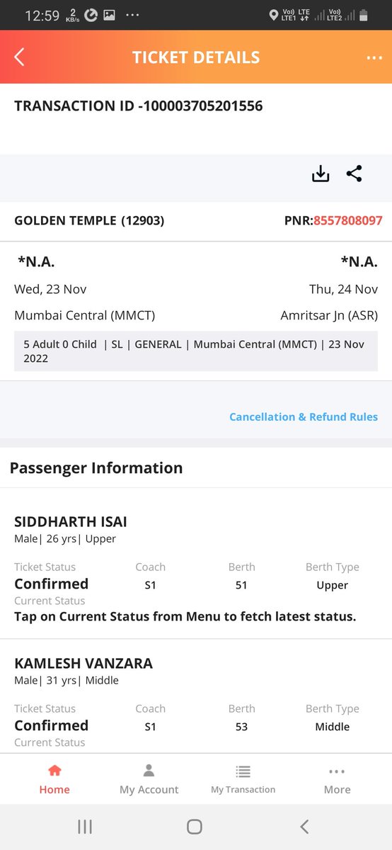 19Sid_Isai's tweet photo. @RailwaySeva @RailMinIndia Please 
Help us , TC has Canceled Our ticket by his own beacuse I forget to changed my boarding station (BRC) Where as I booked from Mumbai Central (MMCT)  train No. 12903 Golden Temple Train PRN 8557808097 We are 5 people going AMRITSHAR Here is My SS https://t.co/RcDpCon5Hk