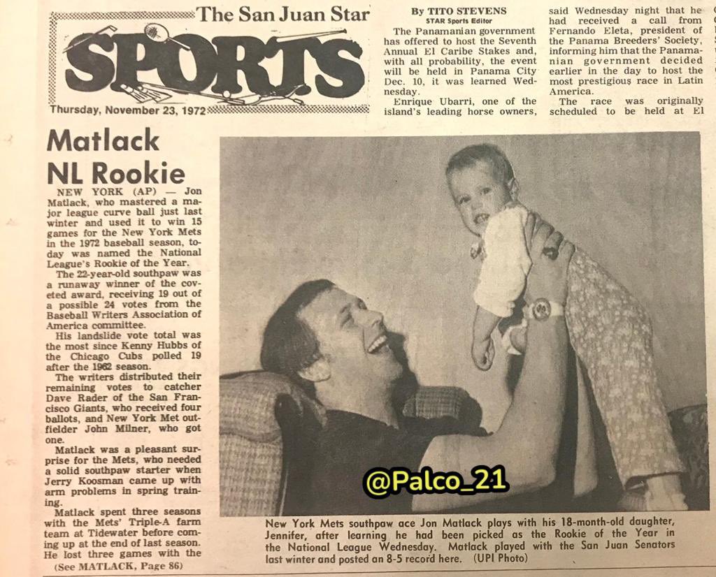 Palco_21's tweet photo. Hoy ; exactamente 50 años “Jon Matlack NL Rookie of the Year 1972” *Participó con los Senadores del San Juan en Puerto Rico 🇵🇷 temporada del 1971 cPTSJSPR ¡Pleibol PR! 🇵🇷👇🏼 https://t.co/OjJlrKUaEV