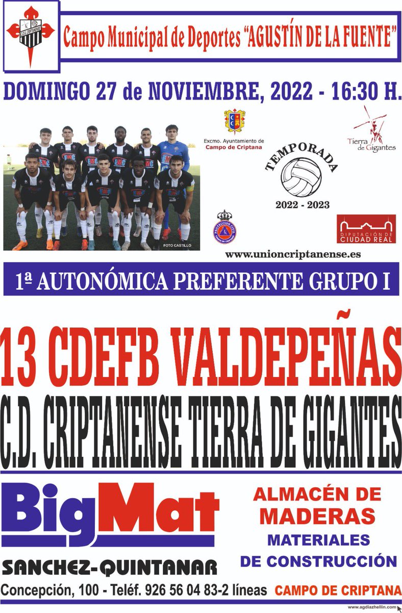 cdbcriptanense's tweet photo. 🗣Jornada1️⃣5️⃣
🆚C.D.E.F.B. Valdepeñas
📆Domingo 27 de Noviembre
🕘16:30
🏟Agustin De la Fuente 
📍Campo de Criptana
.
#LaUnionHaceLaFuerza 💪🏻
.
#JuntosPorUnSentimiento 🖤
. 
⚫⚪ 1,2,3 UNIÓN ⚫️⚪️
. 
#cdbcriptanense #unión #criptanense #primerapreferente #fútbol #castillalamancha https://t.co/UCchpZSDzA
