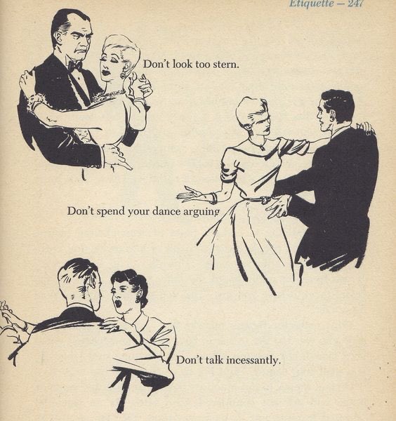 ✦ Day 19 of OCtober (/OCember): dance✦
Hold me closer tiny dancer~
These dance etiquette illustrations always make me laugh when I stumble upon them 😆 those facial expressions 🤣 
