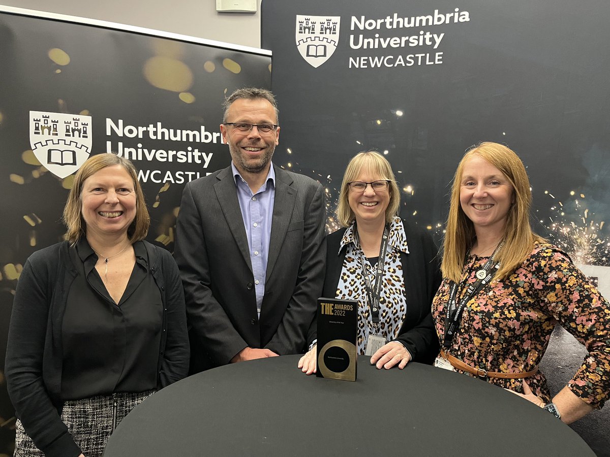 DeeFawcett's tweet photo. Lovely celebration @NorthumbriaUni!
#theawards University of the Year!! 🌟 
Up close with the award itself! 🎉
@SueGraham85 @RuthHattam @BatyGraham 🙌🙌 https://t.co/pAjxD8zB64