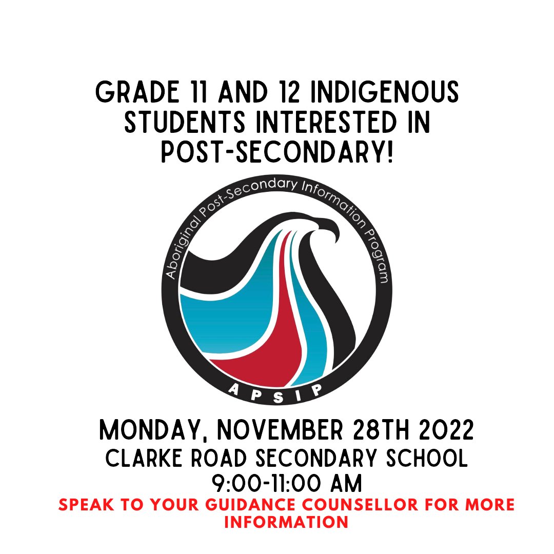 This coming Monday, November 28th, Senior Indigenous Students are invited to engage with various post-secondary institutions! #tvdsbfnmi #tvdsb