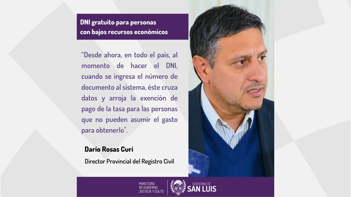 MinisteriodeGob's tweet image. Las personas que, por razones económicas, no pueden afrontar los gastos del trámite podrán hacer el DNI gratis, y sin tener que solicitar el certificado de pobreza.

Esta exención automática del pago de tasa al DNI se realiza a través de la consulta al SINTyS.