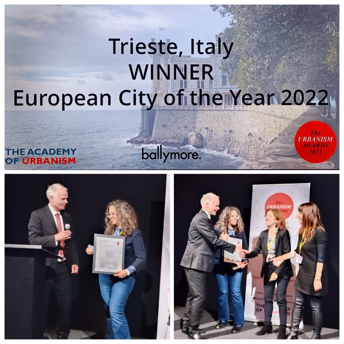 Questa sera #Trieste a #UrbanismAwards ha vinto il titolo di   
Città Europea 2022 - European City of 2022
<a href="/theAoU/">The Academy of Urbanism</a>