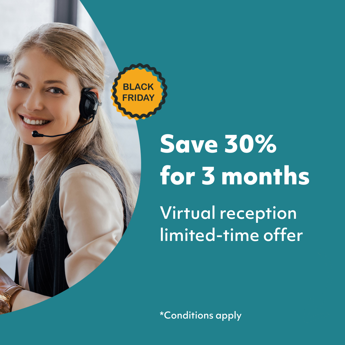 UK businesses can save 30% on business call answering with our Black Friday deal! Use the code BF30 before the end of Cyber Monday to claim discounted virtual reception services for 3 months.

#businessuk #smallbusinessuk #blackfridayuk
