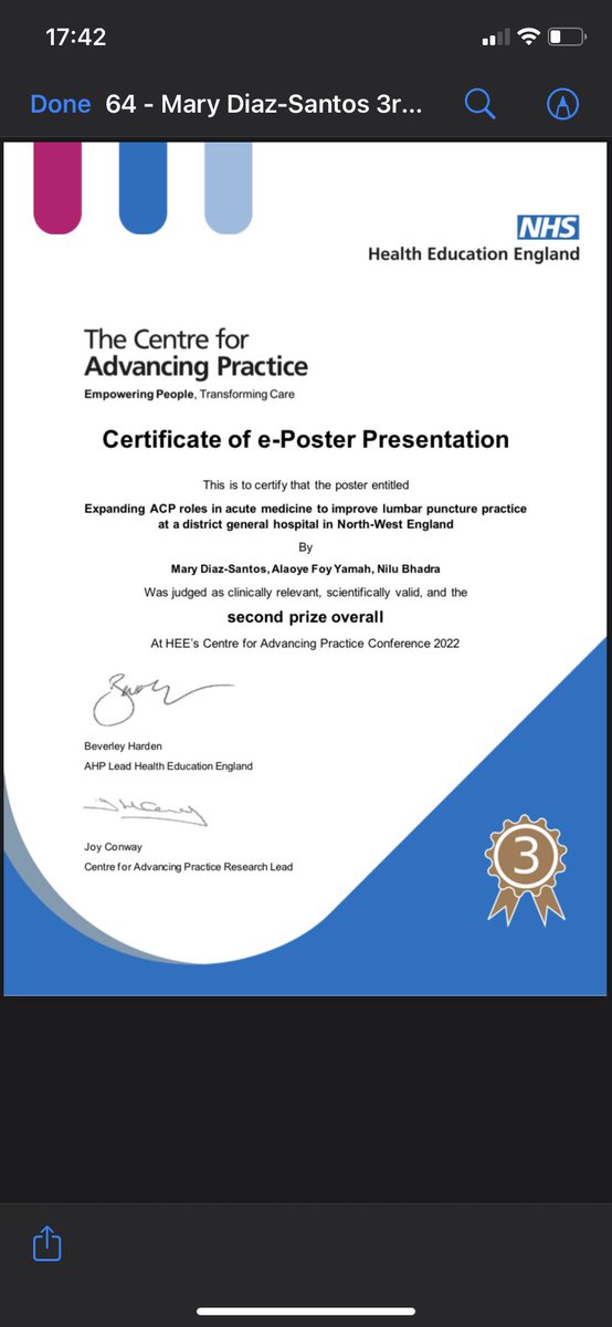 EricaDiazSantos's tweet photo. So stoked we finished third at the e-poster presentation #AdvancedPractice2022 Conference! Thank you all for voting. So happy to be sharing our QI project in this platform and showcasing our @BTHSDEC ACPs.
@BTHQIHub @BTHIMPF @uclanacp @NHSHEE_NWest https://t.co/ZgWorWzTCs