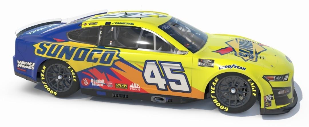 MightyMack03's tweet photo. Wanted an excuse to paint a car and really thought Dave Shultz Sunoco pro stock bike from 2000 would look cool on a next gen.

It does.

#NHRA #CycleDrag #PSM https://t.co/wqiSeaTjqd
