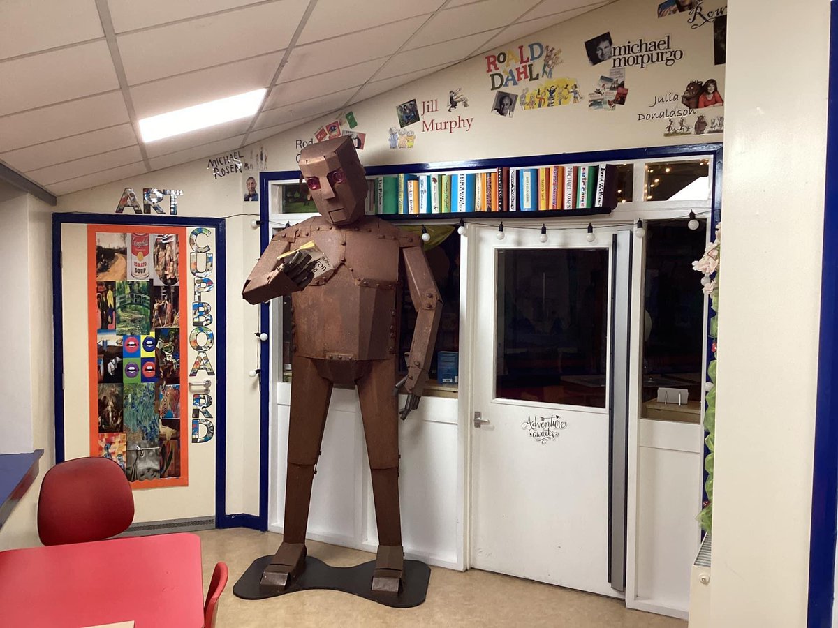 Our Iron man also has a new home. Standing guard over our library entrance #readingforpleasure