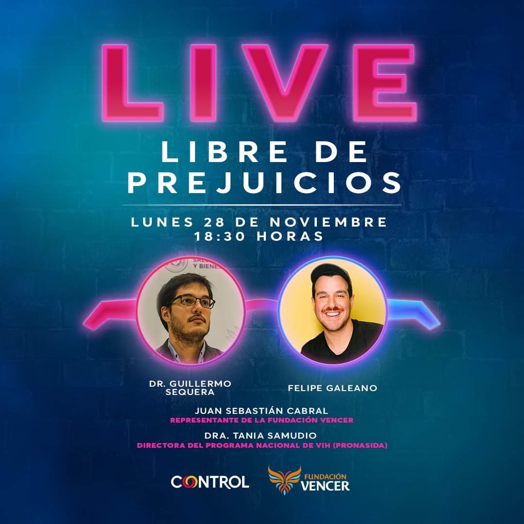 🙌🏻 Te invitamos al Instagram live en marco de nuestra campaña "Libre de Prejuicios" junto con <a href="/fgaleano/">Felipe Galeano 🏳️‍🌈</a>, nuestro compañero <a href="/JuanSebasCabral/">Juan Sebastián</a>, el Dr. <a href="/guillesequera/">Guille Sequera</a> y la Dra. Tania Samudio hablaremos sobre el VIH-sida

Súmate el lunes 28/11 - 18:30hs 👉🏻 Ig @fundacionvencer