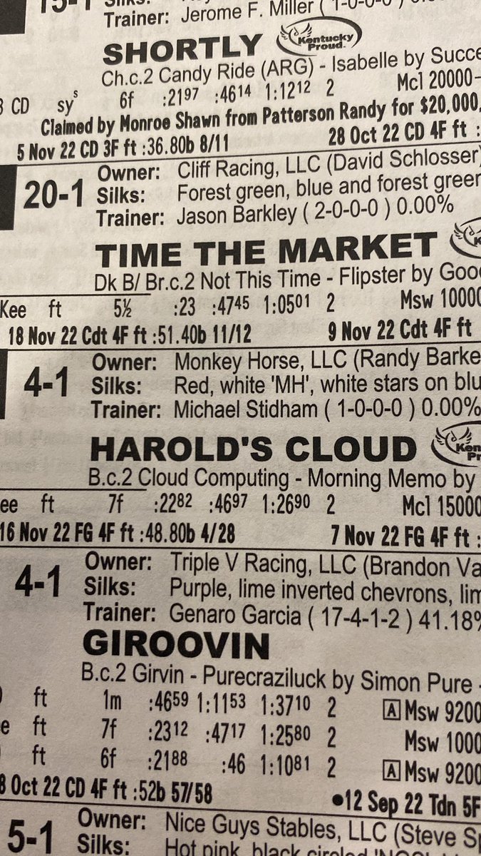 10th race at Churchill downs.  How can this not win <a href="/KySportsRadio/">Matt Jones</a> <a href="/DrewFranklinKSR/">Drew Franklin</a> <a href="/ryanlemond/">Ryan Lemond</a>  #RIPHAROLD