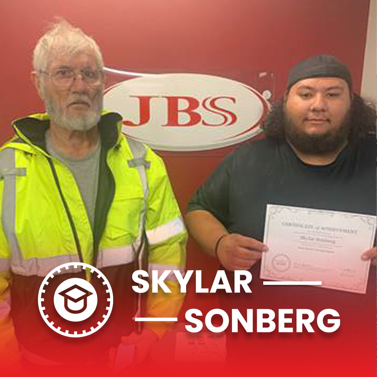 Congratulations to Skylar, who graduated from the JBS training program yesterday! Also pictured is Kim, who conducted his road test.

#driveJBSstrong #bigrig #semitrucklife
